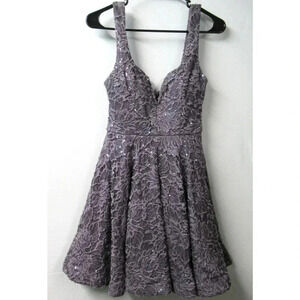 Dusty Purple Short Flair Lace Tulle Mini Party Dress PROM dress Junior Size 1